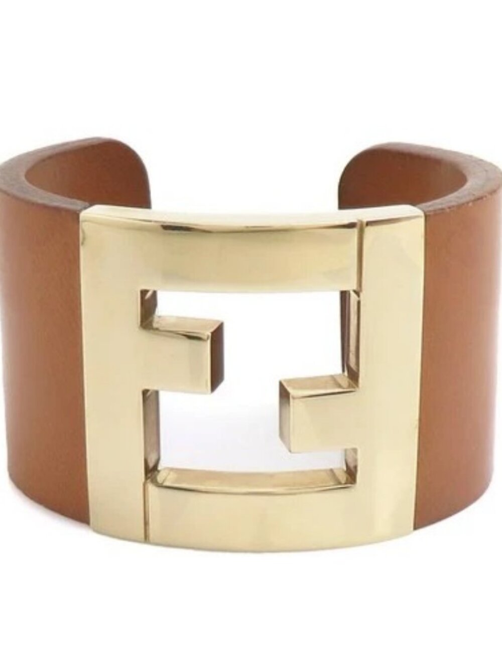 Auth FENDI Bangle Bracelet Brown/Gold Leather/Metal - e61919j - Picture 1 of 12
